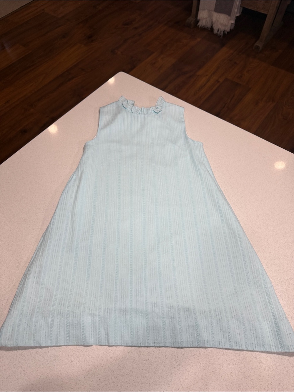 Sleeveless Light Blue Girls' A-Line Dress with Ruffle Neck